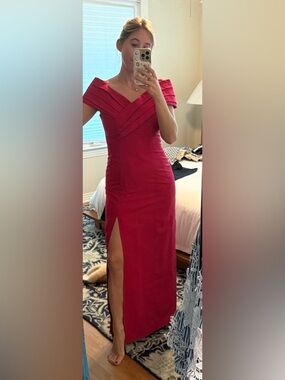 Vintage Off-Shoulder Dark Pink Evening Gown